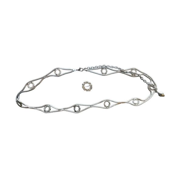 Trimming Shop 48" Long Silver Diamante/Diamond Rhinestones Studded Waist Chain B - Picture 4 of 6